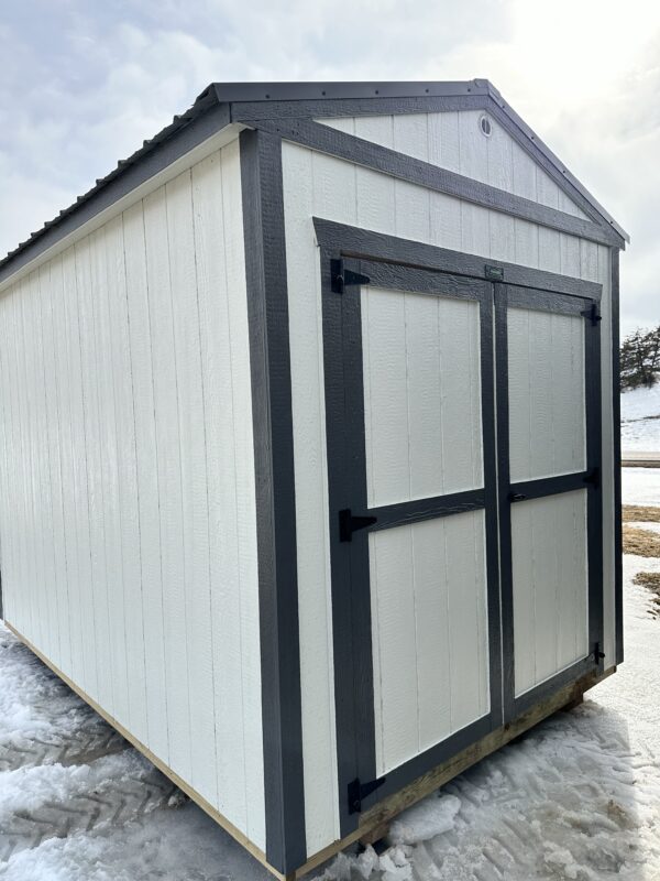 8'x12' UTX UTILITY STANDARD FEATURES. Low pitched gable roof with 92" interior wall height 2"x6" pressure-treated floor joists spaced 16" on center 5/8" tongue-and-groove flooring Urethane Siding [Metal Siding Available for additional cost] Truss plates are used on ALL JOINTS for maximum stability 50-year warranty on siding 30-year Metal roof